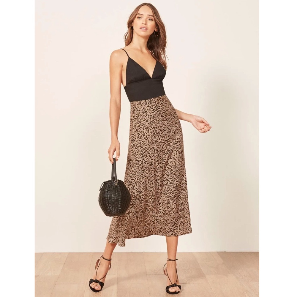 Reformation Bea Midi Skirt Bengal Leopard